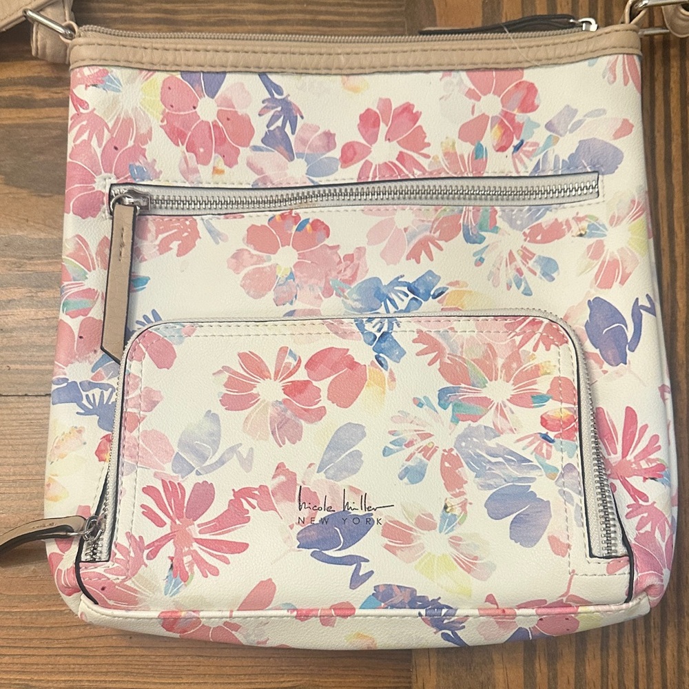 Nicole Miller Floral Crossbody Bag - Pink and Blue